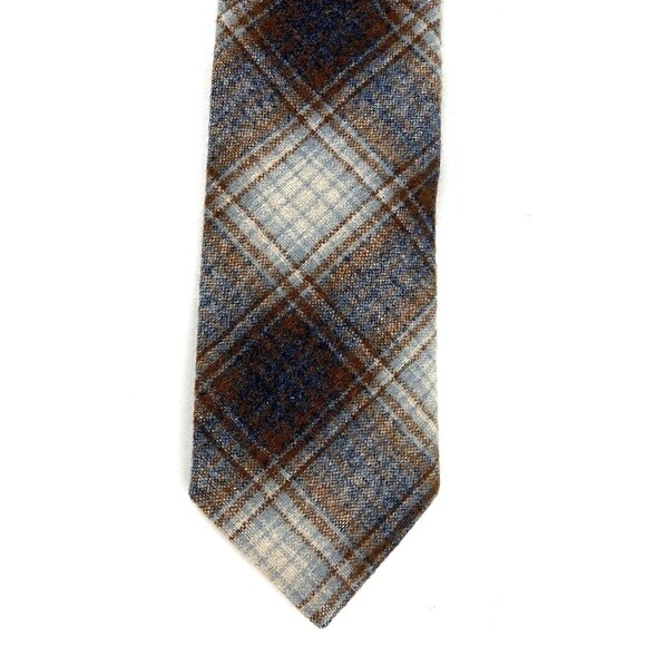 PENDLETON Plaid VINTAGE Wool Neck Tie Ivory Gray Rust Orange Short USA - Picture 4 of 6